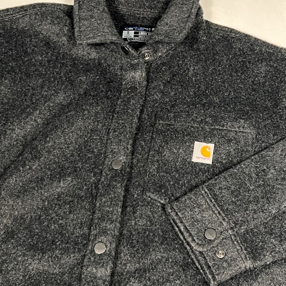 Carhartt Womens Loose Fit Fleece Snap Front Shirt Jacket Charcoal Gray S 4-6